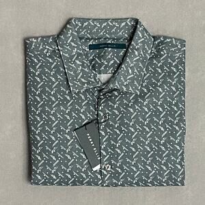 Perry Ellis Untucked Shirt Men's XL Long Sleeve Goblin Blue Geo Print NEW